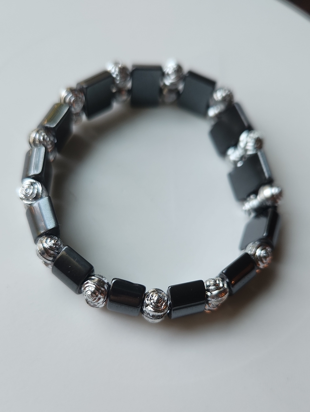 Black & Silver Beaded Stretch Bracelet